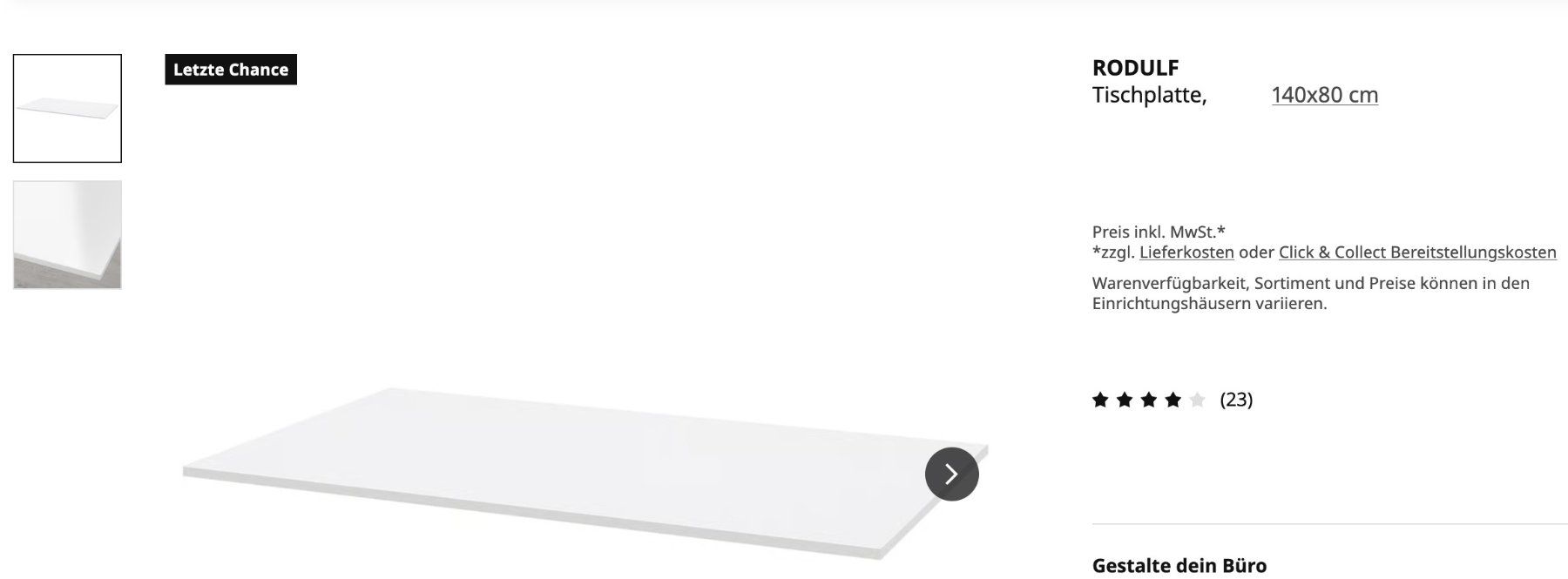 Ikea Piatti di portata: IKEA Tischplatte RODULF | 140 x 80 cm  | Grau – Usato da Scherz venduto da Neogeo5000 5