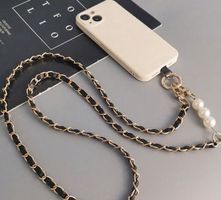 Handykette (schwarz, gold mit Perlen)