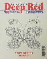 Deep Red "Floral Butterfly"Cling Rubber Stamp