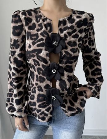 Chic Camicetta Leopardo con fiori-M/L-nuovo-per feste 👍