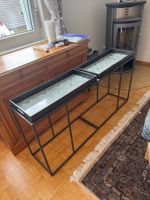 Konsolentisch metall mit zwei Tabletts aus Holz grau-schwarz