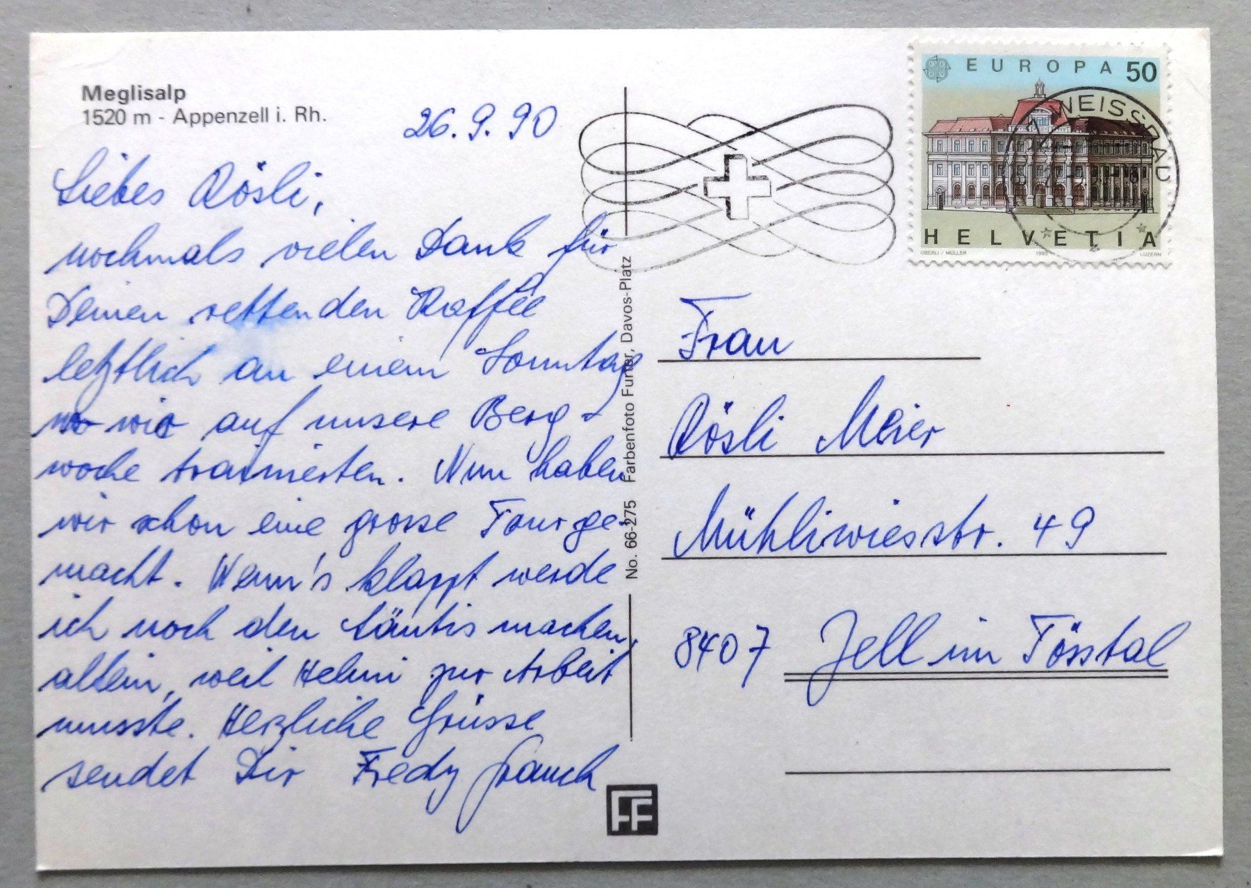 Cartoline postali: Meglisalp 1520 m – Usato da Fétigny venduto da Billy2miny 1