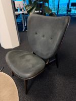 Lounge Sessel dunkelgrau Leder Holzgestell