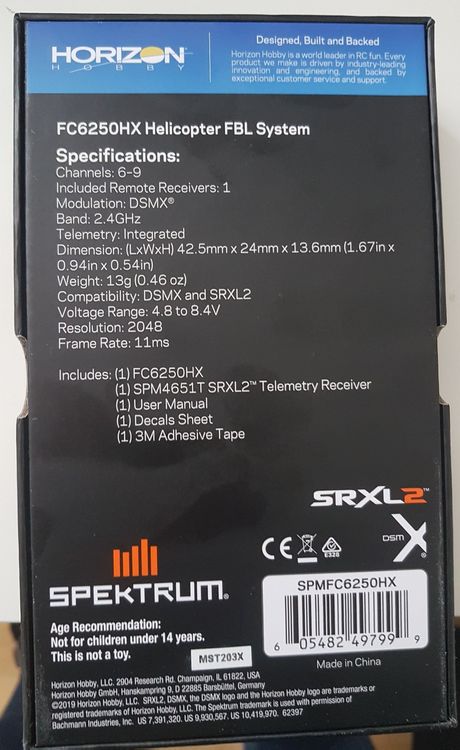 Spektrum FC6250HX – Système De Commande Flybarless Pour Hélicoptère RC – AS3X Et SAFE – SPMFC6250HX