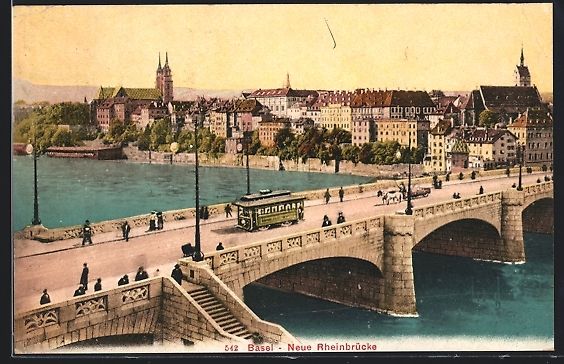 Cartoline postali: Basel, Neue Rheinbrücke mit Strassenbah – Usato da Berlin venduto da bartko-reher