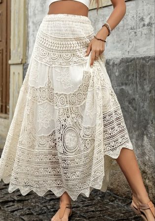 Weisser Spitzenrock, Boho Style, Gr. S