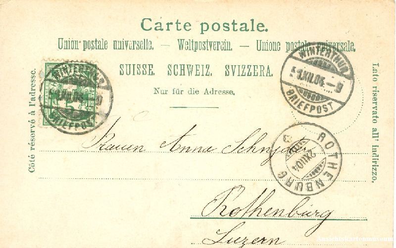 Cartoline postali: Winterthur - Kyburg bei ... + 1904 – Usato da Emmenbrücke venduto da teestube 1