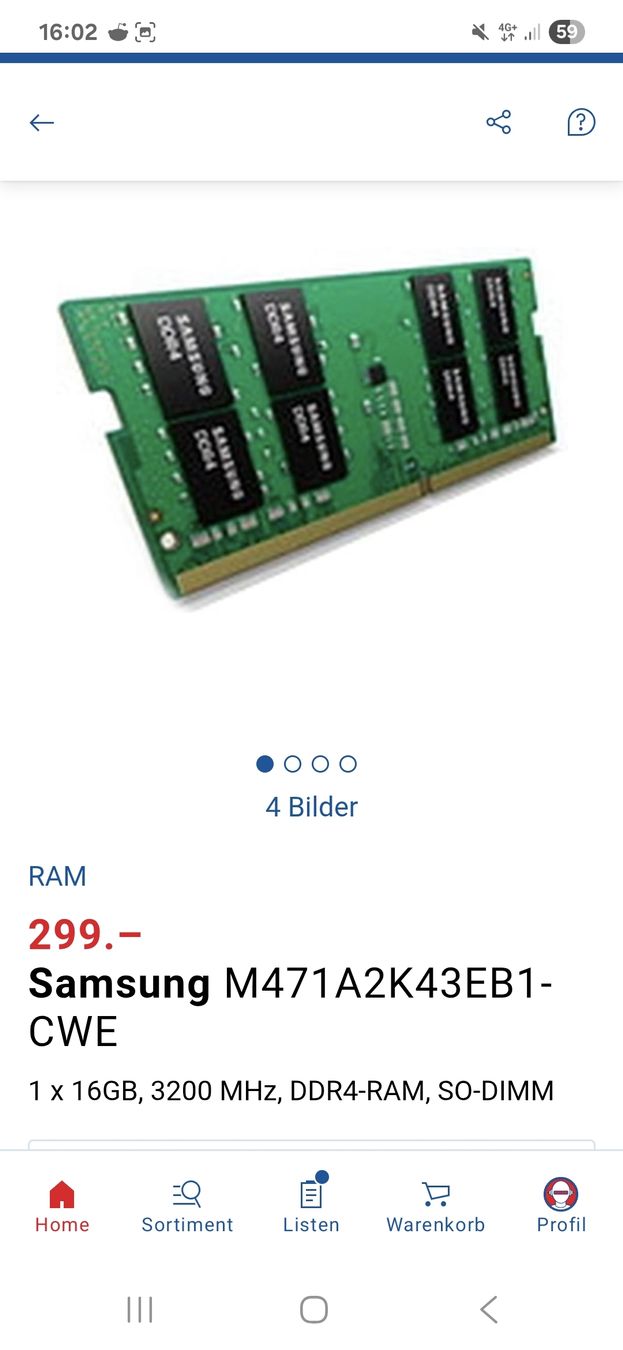 Samsung Memory / RAM: Samsung 16GB DDR4-3200 SO DIMM RAM - ungebraucht ! Neu 299.- – Neu (gemäss Beschreibung) aus Winterthur von ric_9ybs 1