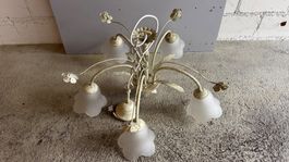 Deckenlampe weiss Metall 5-flammig Blumenmotiv Vintage 58...
