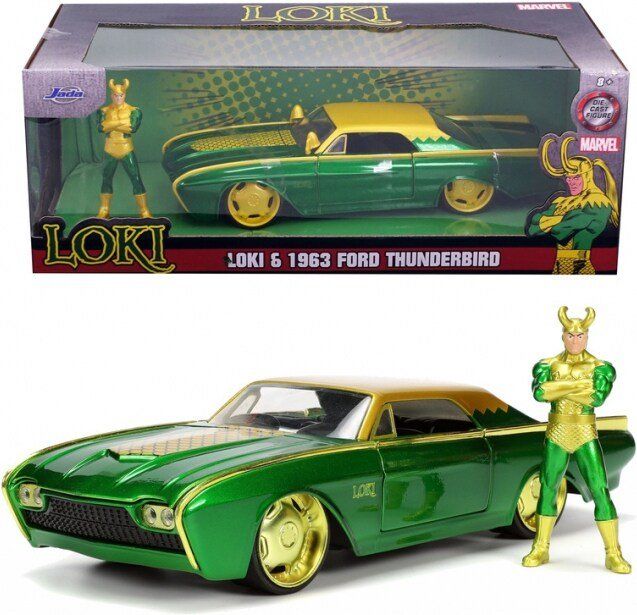 Ford Modellautos: FORD THUNDERBIRD MARVEL LOKI GRÜN M.FIGUR 1:24 JADA – Neu und originalverpackt aus Suhr von Moebelsiralfred