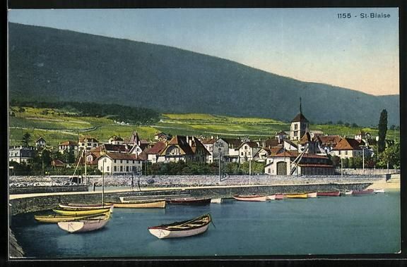 Cartoline postali: St. Blaise, Ortsansicht mit Booten im Ha – Usato da Berlin venduto da bartko-reher