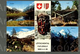 AK color Lötschental VS Fafleralp, 5-Bild mit Wappen ≈ 1979