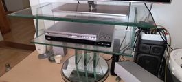 Glas TV Tisch sehr massiv     dreht auf runder Glasscheibe