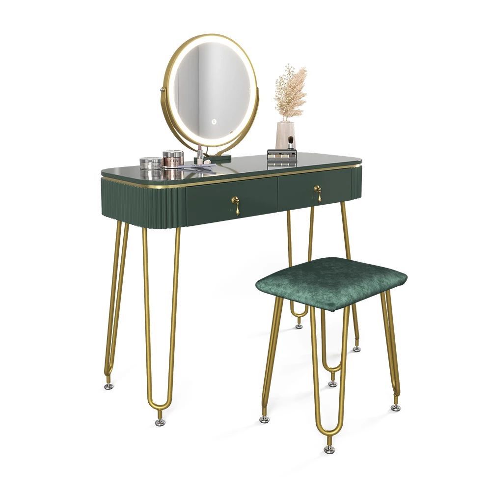 Tavoli da trucco: Coiffeuse vert foncé brillant 100 cm avec éclairage LED – Nuovo (secondo la descrizione) da Neuchâtel venduto da Anna87 3