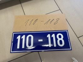 Hausnummernschild 110-118 blau emailliert neuwertig