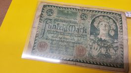 Reichsbanknote 50 Mark, Jahrgang 1920, guter Zustand