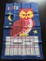 Vintage KREIER Wandtuch-Kalender 1973 mit Eulenmotiv!