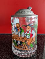 Vintage Bierkrug ALWE aus Glas mit Zinndeckel