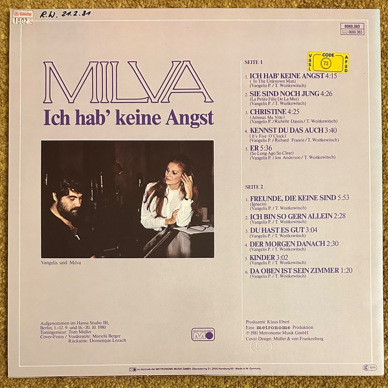 Dischi in vinile: LP - Milva - Ich Hab' Keine Angst – Usato da Breganzona venduto da Onairda75 1