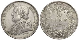 Italien, Rom, 5 Lire 1870 A.XXIV