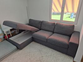 IKEA VIMLE 3er-Sofa, Stoff grau mit Stauraum