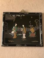 Altes asiatisches Tafelbild aus schwarzem Lack mit Einlegear