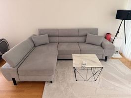 Ecksofa In Hellgrau Mit Schlaffunktion Webstoff Grau