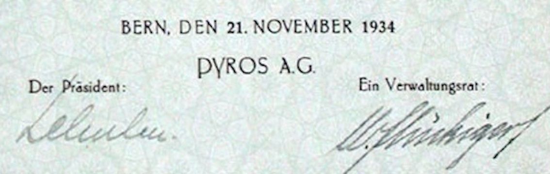 Documenti: Pyros AG, Zündwarenfabrik, Bern - 1934 – Usato da Solothurn venduto da Sgasche 1