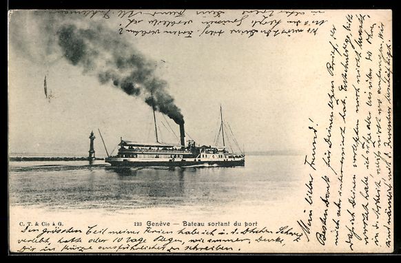 Cartoline postali: AK Genève, Bateau sortant du port, 1903 – Usato da Berlin venduto da bartko-reher