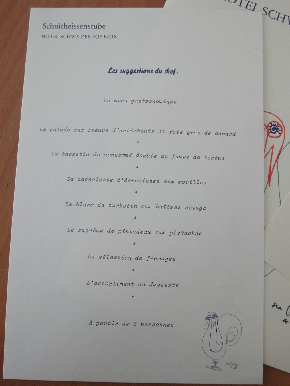 Cartoline: Menu-/Speisekarte -  Hotel Schweizerhof Bern – Nuovo (secondo la descrizione) da Biel/Bienne venduto da 07helios032 3