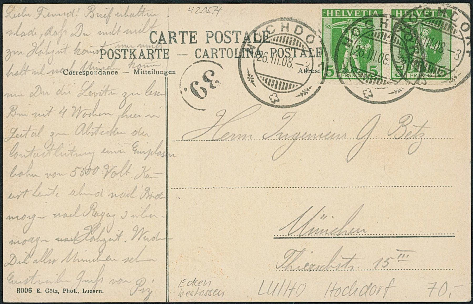 Cartoline postali: LU Hochdorf – Usato da Schindellegi venduto da leecollect 1