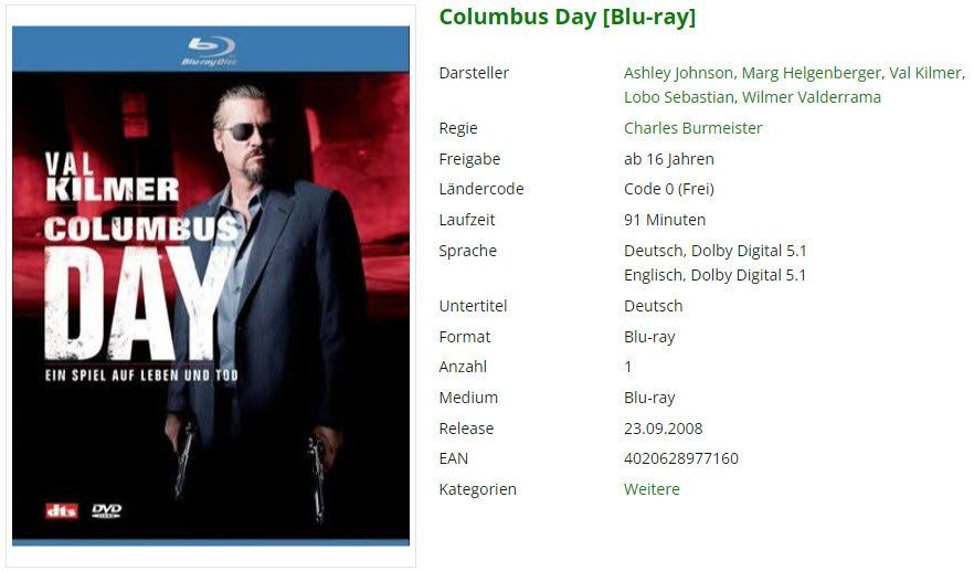 Alle DVDs: Columbus Day (Bluray) – Gebraucht aus Emmetten von SVollenweider