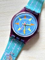 Swatch Uhr Kompass Design lila Gehäuse guter Zustand