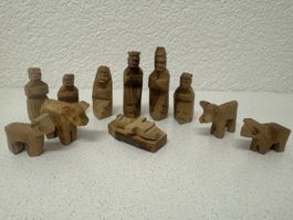 Holz geschnitzte Weihnachtskrippe Figuren Set Vintage Deko W