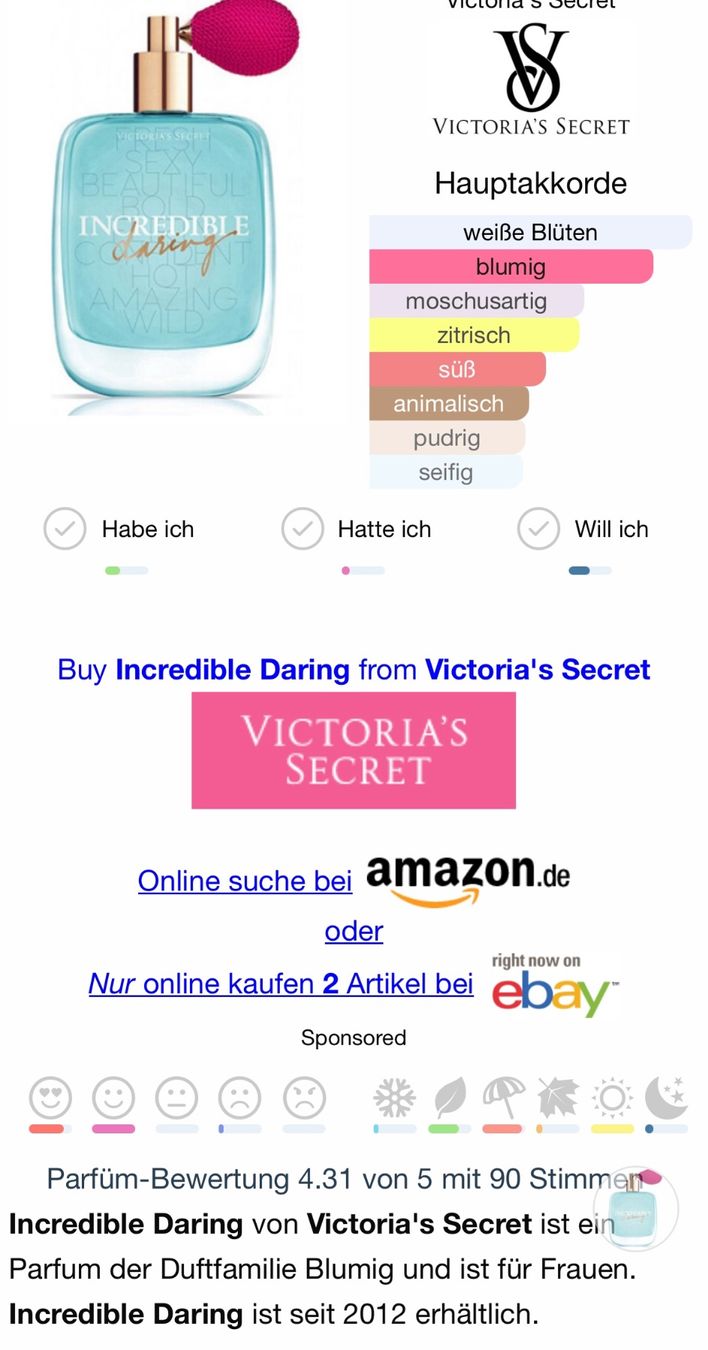 Victoria's Secret Profumi & Eau de Toilette: VICTORIA'S SECRET Incredible Daring -  - EDP - Duftprobe 2ML – Usato da Zürich venduto da deruja 3