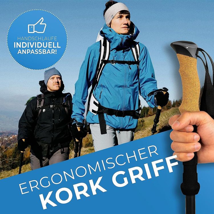 BISINNA Wanderstöcke Carbon Faltbar - Ultralleicht Ab 234g | Mit Korkgriff & Zubehör Für Bergwandern