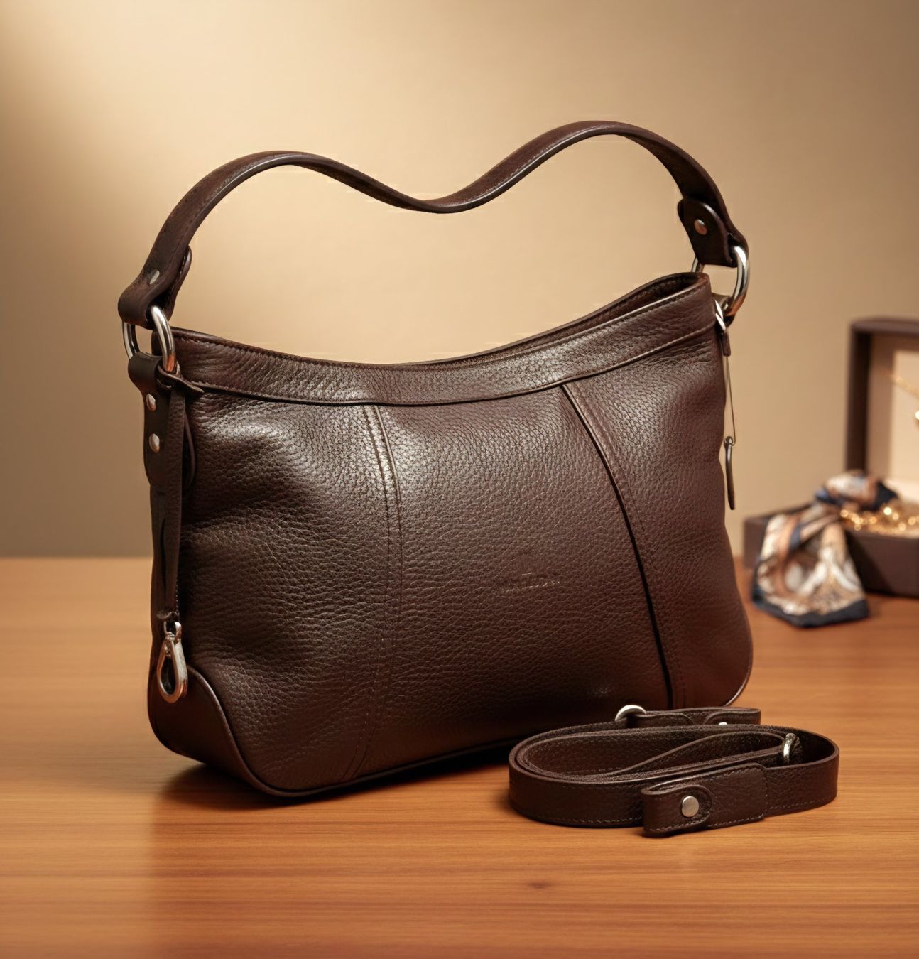 Borse da donna: Dunkelbraunes Echtleder Schultertasche - NEU – Nuovo e nell'imballaggio originale da Uetikon am See venduto da Kakao2