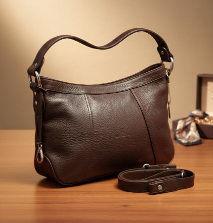 Dunkelbraunes Echtleder Schultertasche - NEU