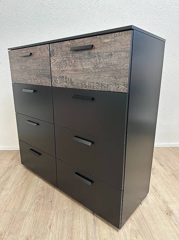 Cassettiere: Moderne Kommode mit 8 Schubladen in Schwarz und Holzoptik – Usato da Obernau venduto da Arche_Noah_Brocki 4
