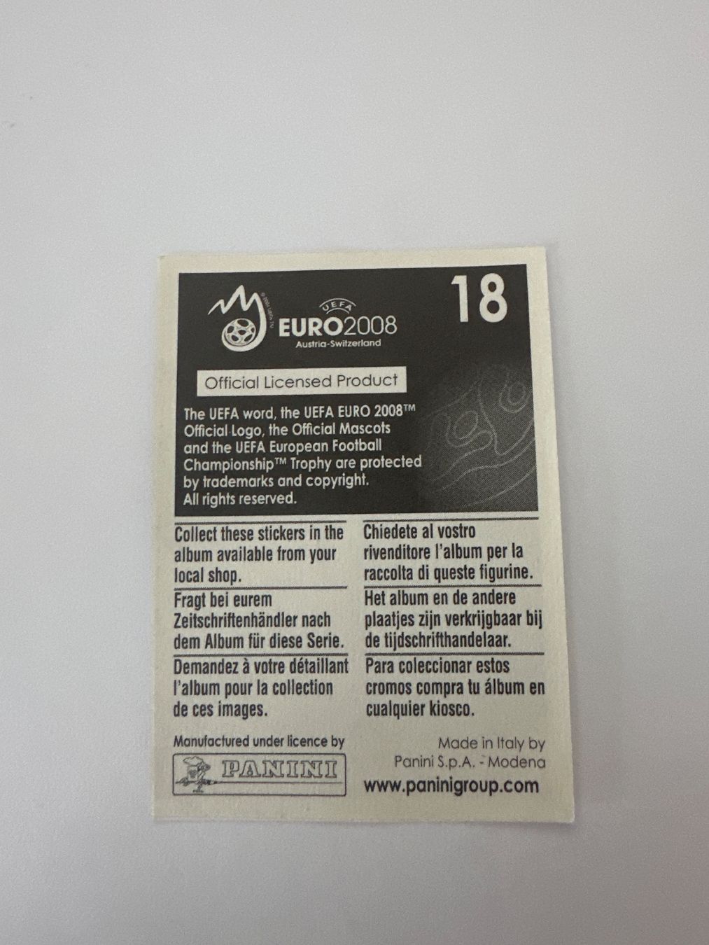 Panini Sammelbilder & Trading cards: Panini UEFA EM 2008 Sticker - Nr. 18 – Gebraucht aus Sulz AG von DealWerk 1