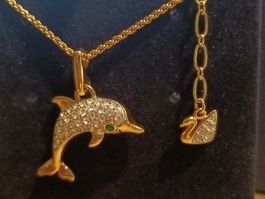 Swarovski Halskette 56cmDelphin Anhänger vergoldetmit Schwan