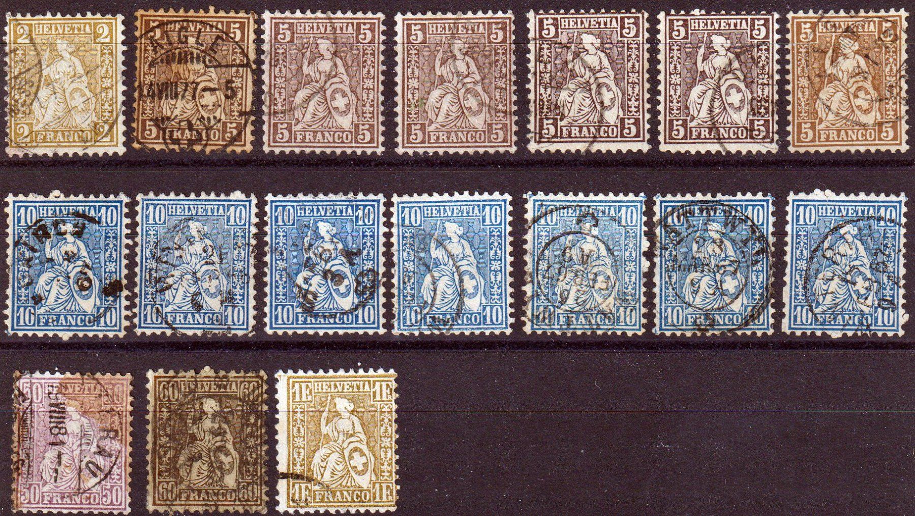 Alle Briefmarken: 17 Marken 5 Rp. - 1 Fr., gestempelt – Gebraucht aus Basel von Bingis