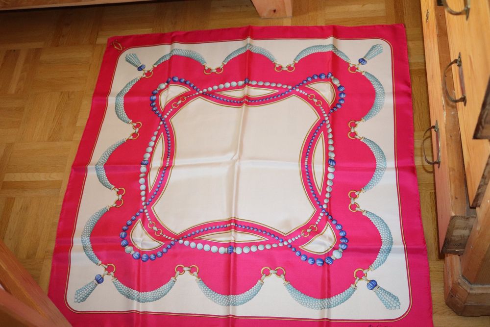 Foulard En Soie Vintage - Dimensions 77 X 77 Cm - Mousseline Multicolore - Occasion