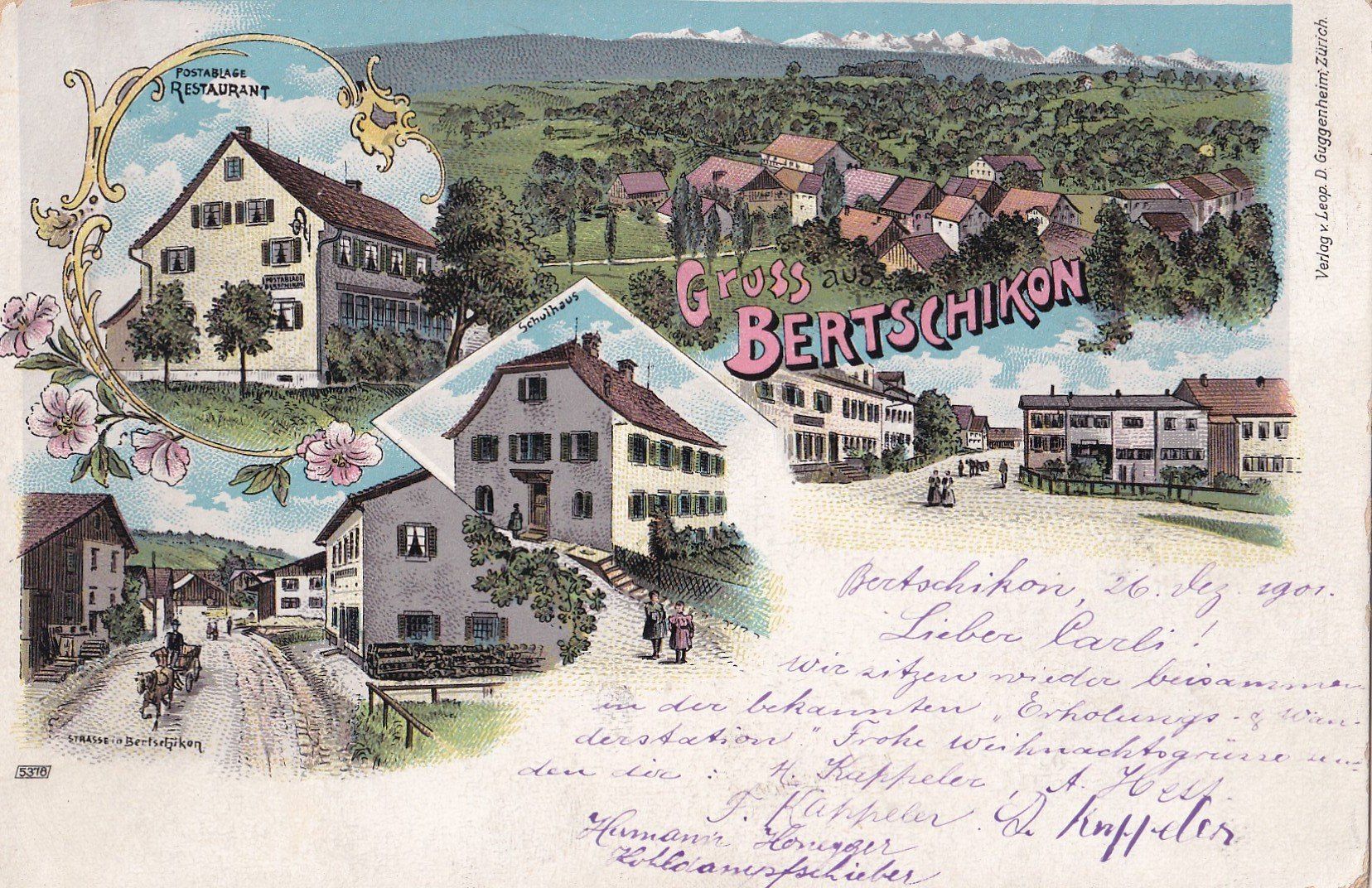 Ansichtskarten: Bertschikon bei Uster farbige Lithografie 5 Bilder – Gebraucht aus Olten von clotaldi