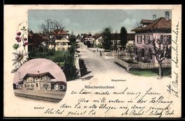 AK Münchenbuchsee, Bahnhof und Blick in die Hauptstraße