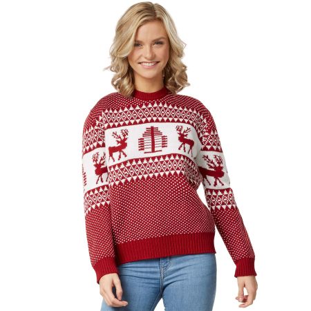 Weihnachtspullover Winterwunderland rot-weiß für Frauen L