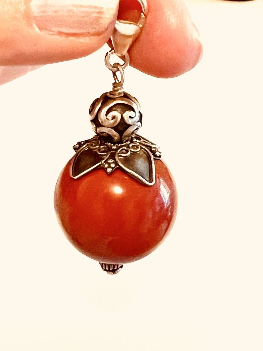 Ciondoli: Red Agate Sterling Silver Filigree Pendant – Usato da Rüschlikon venduto da topswissvintage 3