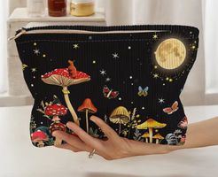 Kleine Tasche Necessaire aus Cord mit Reißverschluss - Pilze