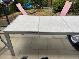 Gartentisch mit Granitplatte rechteckig Metallgestell Grau