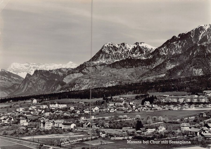 Cartoline postali: Masans bei Chur, Scesaplana, um 1955 – Usato da Frauenfeld venduto da POML